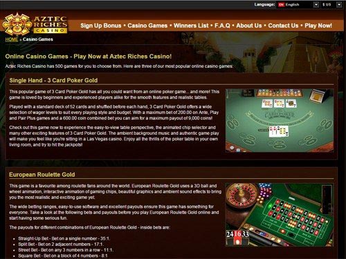 Aztec Riches Casino Games