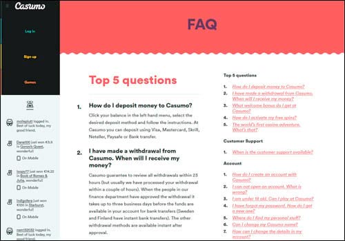 Casumo Casino FAQ Page